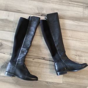 Cole Haan Black Riding Boots 7 Stretch Leather Knee Round Toe